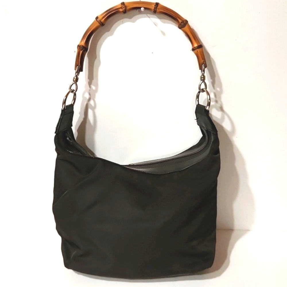 Gucci Tom Ford Made in Italy Dark Brown Nylon Bamboo Shoulder Bag Purse EUC! - Picture 15 of 15